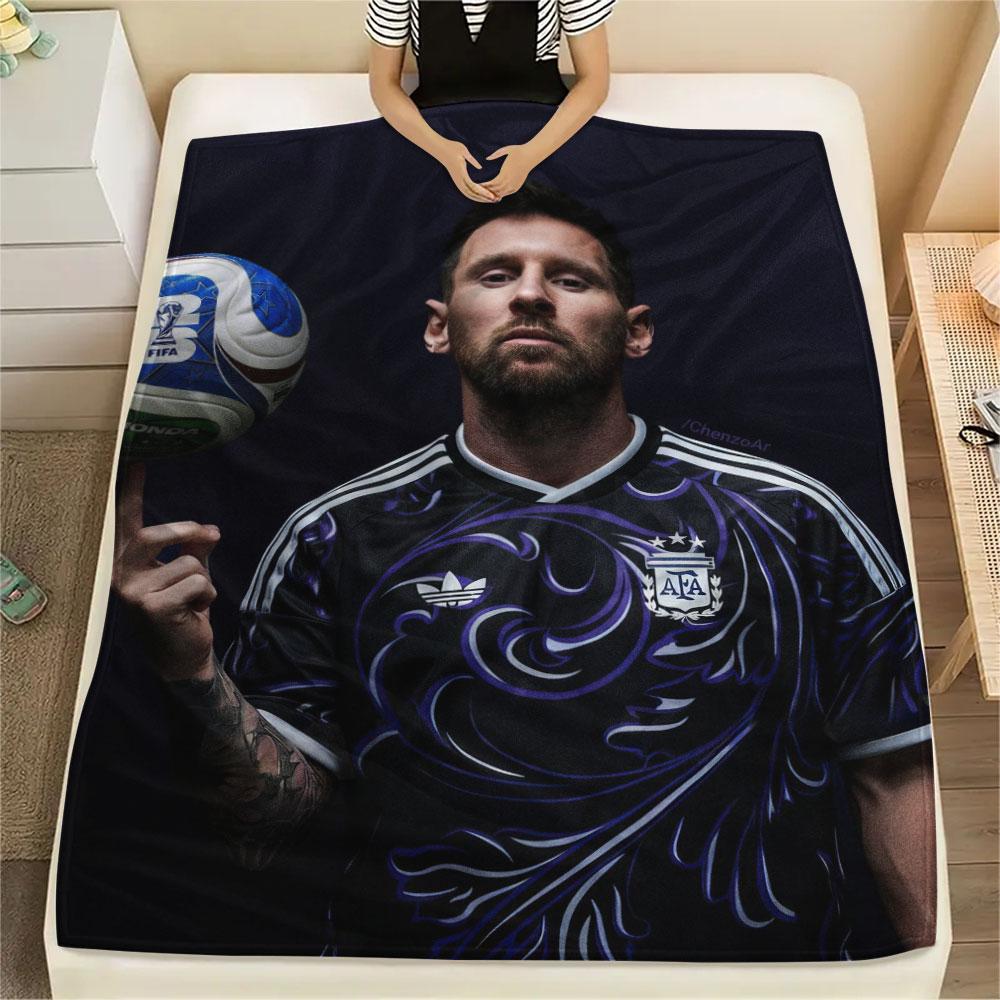 Coperta in Flanella Stampata Lionel Messi, morbido plaid per camera da letto divano, lavabile, merchandising per tifosi di calcio, ottimo regalo.