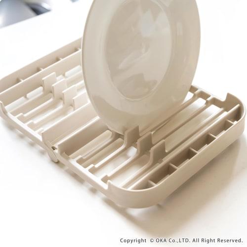 OKA Plisbase Dish Drainer, Approx. 23cm X 30cm, Beige (Slim, Compact, Foldable, Over-the-Sink, Small, Dishwasher Safe)