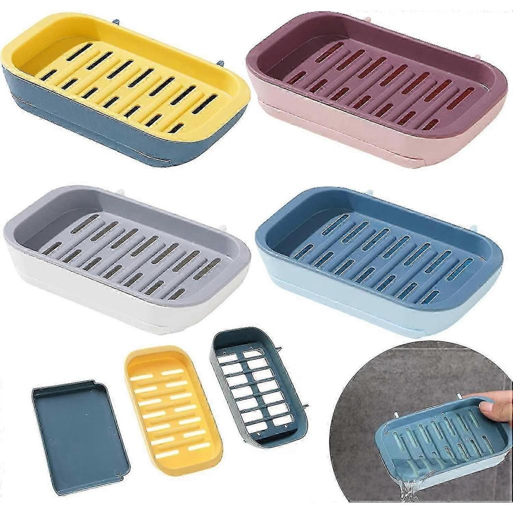Soap Holder 4 Pieces Soap Shell Soap Box Dual Layer Self -empty Soap Shell Gift