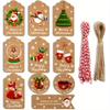 100 Stück Weihnachtliche Hängekarten für Geschenke Baum Deko Kraftpapier Etiketten mit Weihnachtsmann Feiertagsmustern für Weihnachtsdekoration