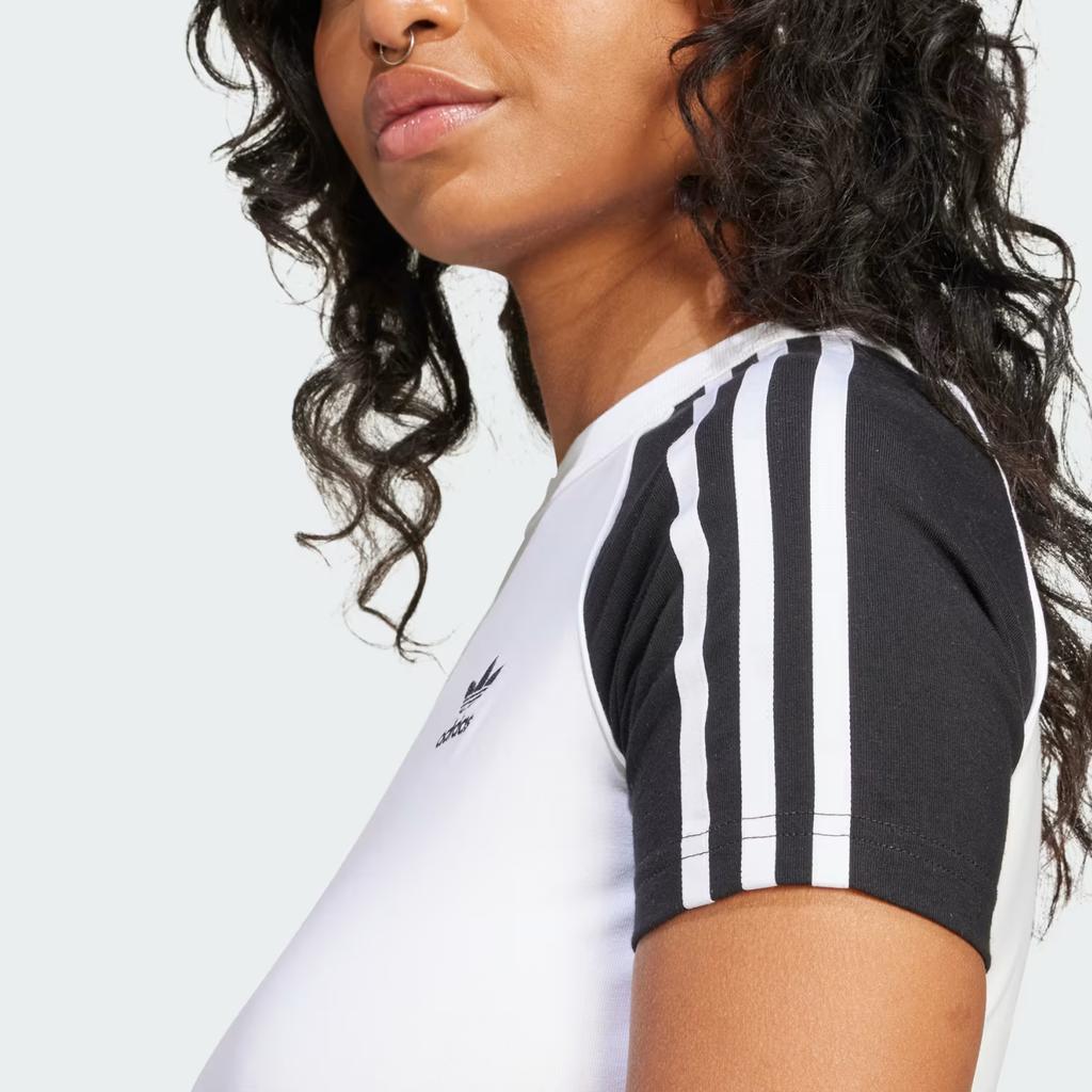 Adidas Originals Striped Round Neck Slim Fit Short Sleeve T-Shirt Women Tops White JD0834