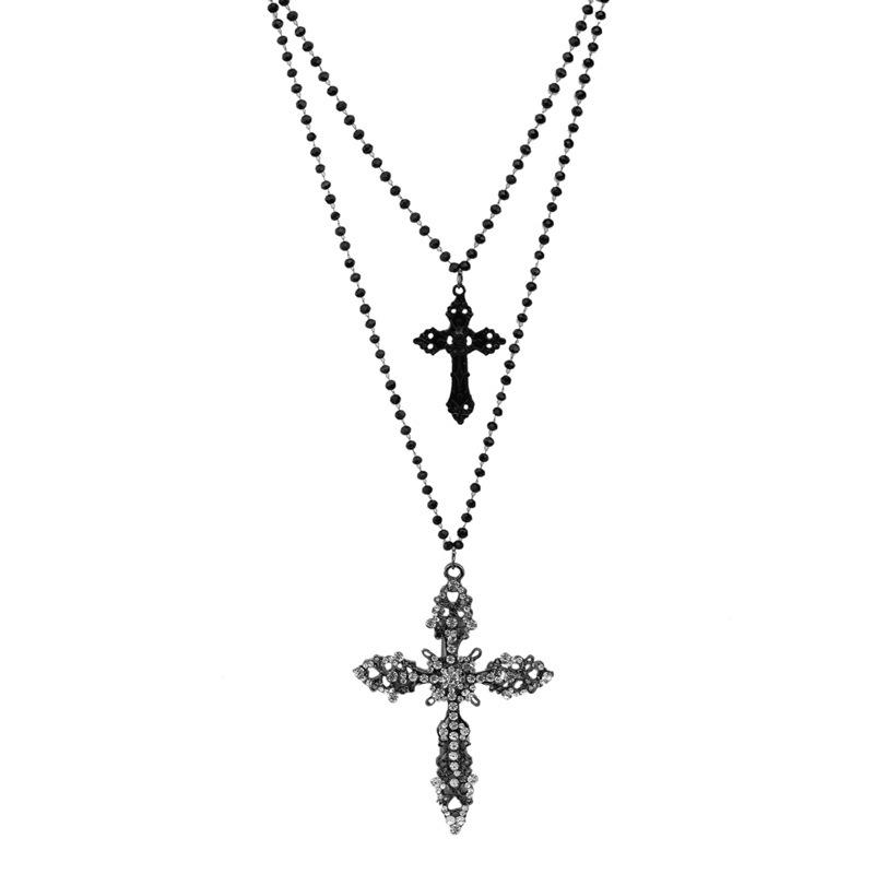Dark goth y2k heavy industry double layer geometric beaded necklace - statement choker