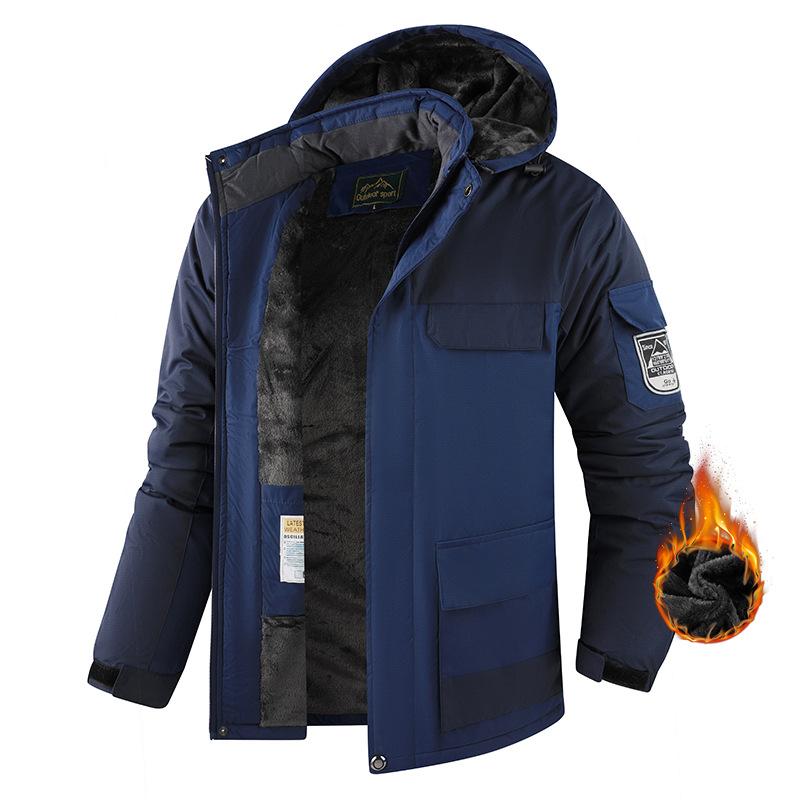 Warm Cotton Jacket for Men with Added Fleece and Thick Jacket for Men's Outdoor Big Size Hooded Jacket, Thick Design