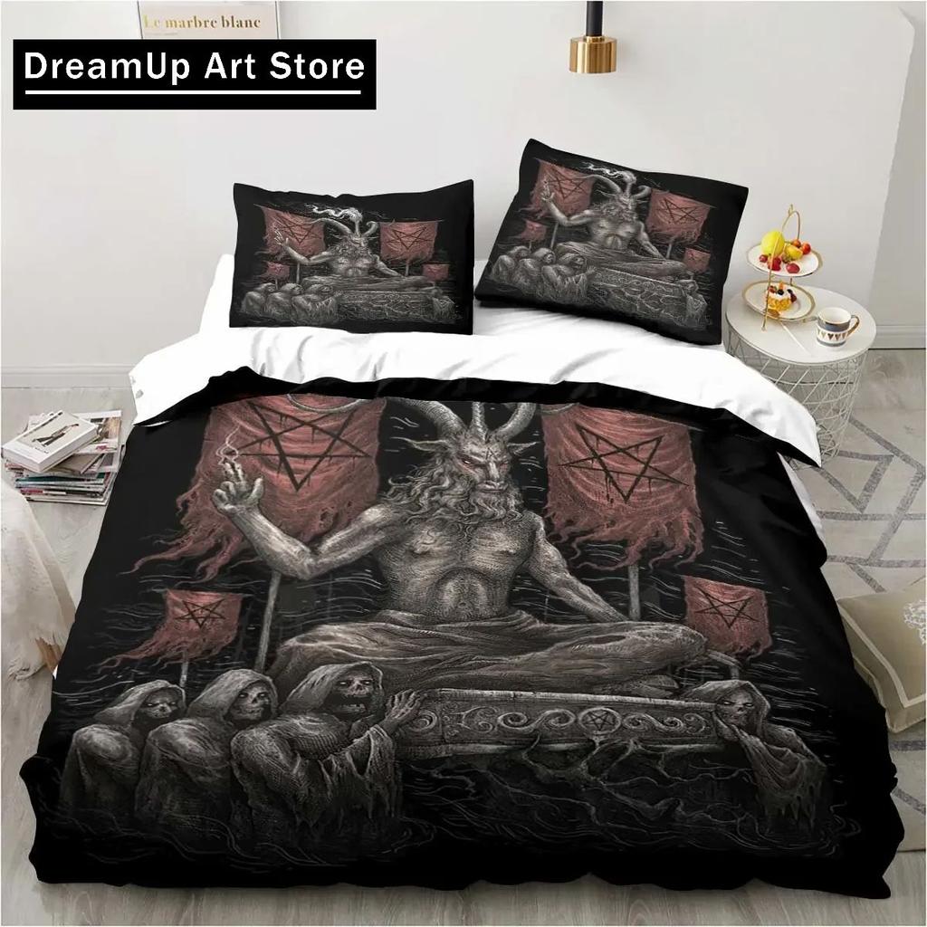 Baphomet Satan Demon Evil Christmas Navidad Bedding Set Boys Girls Twin Queen Full Size Duvet Cover Pillowcase Bed Adult