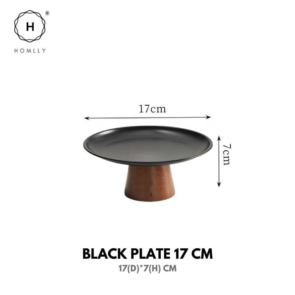 

Homlly Round Organiser Centrepiece Display Cake Stand Tray With Wooden Stand Black Plate 17cm