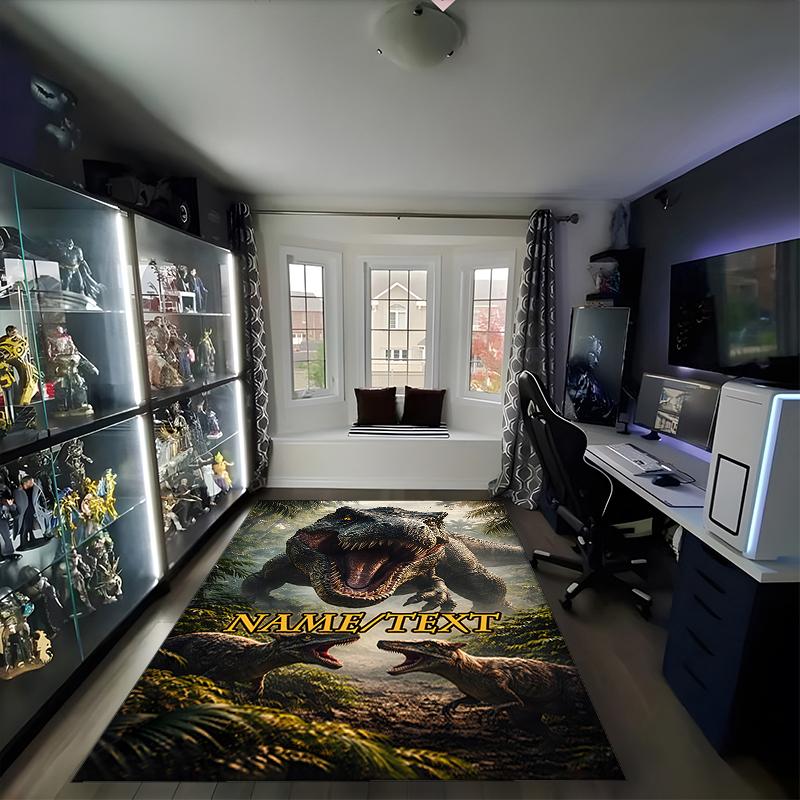 1PC Custom Name Dinosaur Adventure: Prehistoric Power Theme Floor Mat Ideal for Living Room, Game Rooms, Office, Bedroom,Floor Mat Playful Design