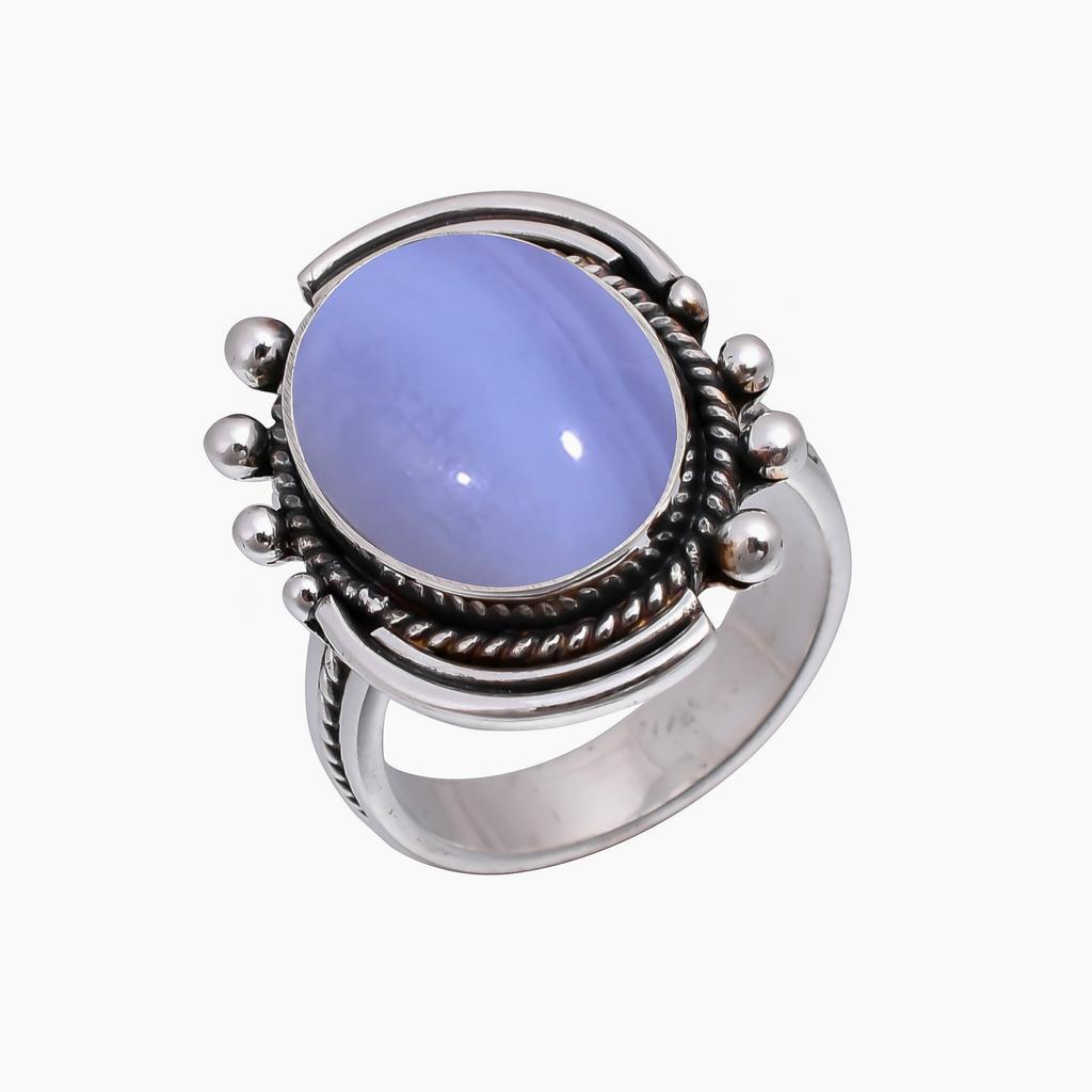 Blue Lace Agate - Namibia 925 Sterling Silver Ring V5008, Blue Ring, Oval Ring, Valentin's Day Gift, Gift For Her, Birthday Gift, Handmade Jewelry, Si