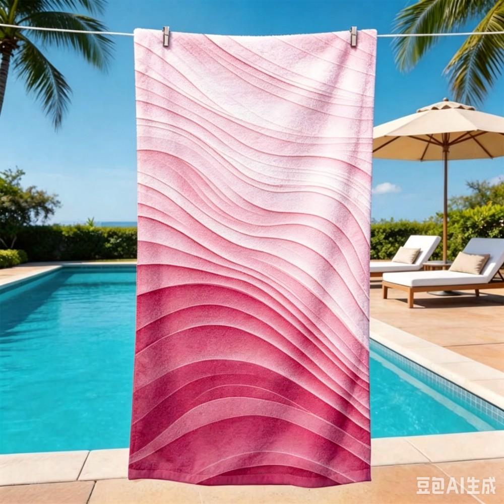 Minimalist Ocean Wave Beach Towel Oversized Blue Gradient Wave Pattern Microfiber Towel for Summer Pool