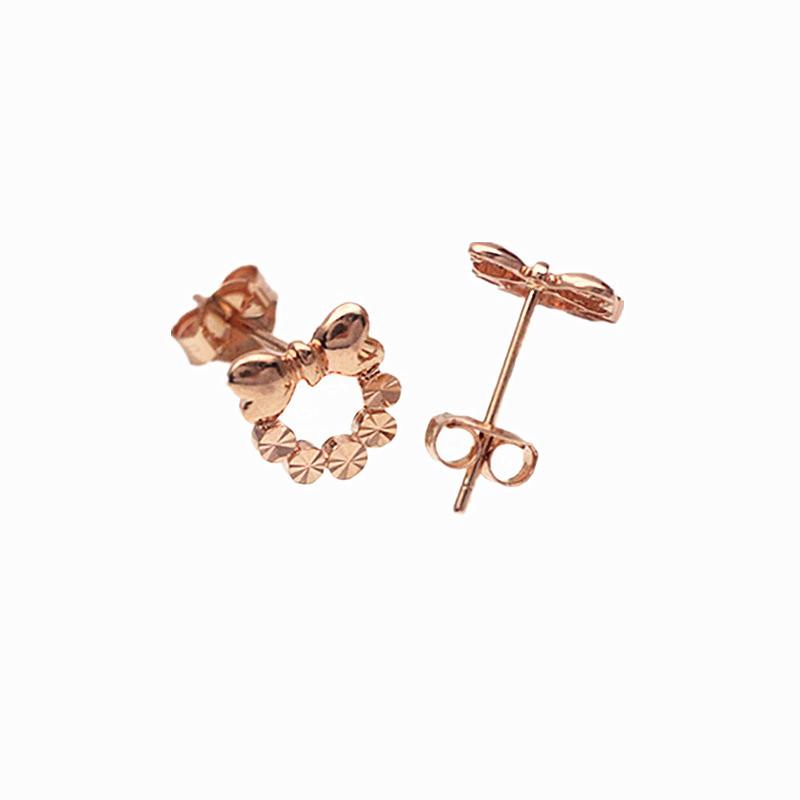 Purple Gold Bow Stud Earrings, Small Fashion Rose Gold-Plated Colored Gold Women'S Earrings.