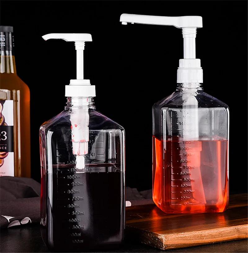 1600ml Transparent Coffee Syrup Bee Drip Double Scale Storage Dispenser Pump Bottle Squeeze Milk Bottle Honey Jar Container