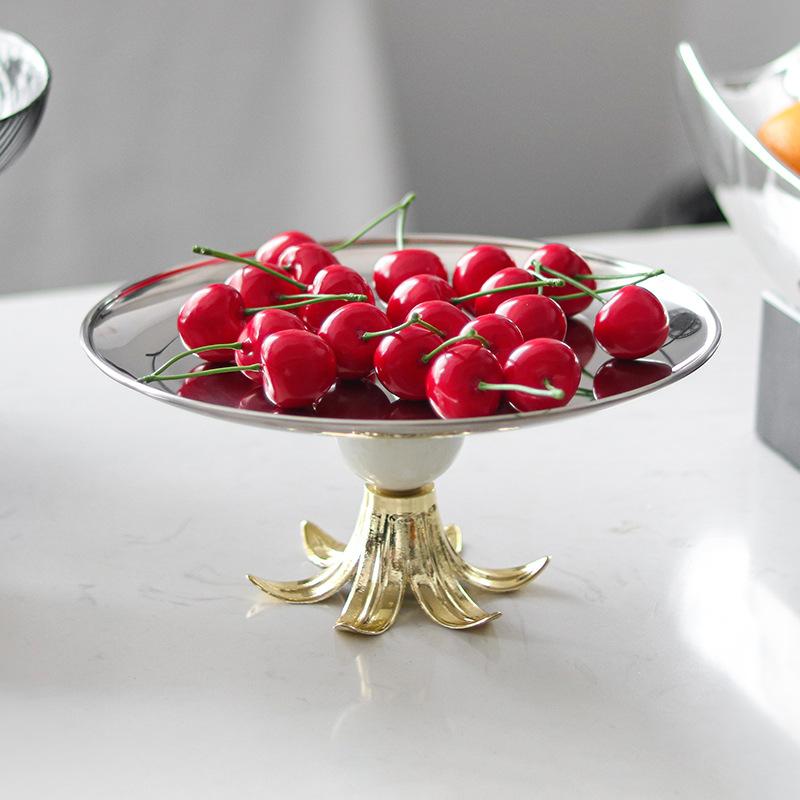 Abstract Art Metal Tray, Fruit Bowl, Circular Petal Base High Foot Fruit Tray, Stainless Steel Storage Tray, Snack Plate