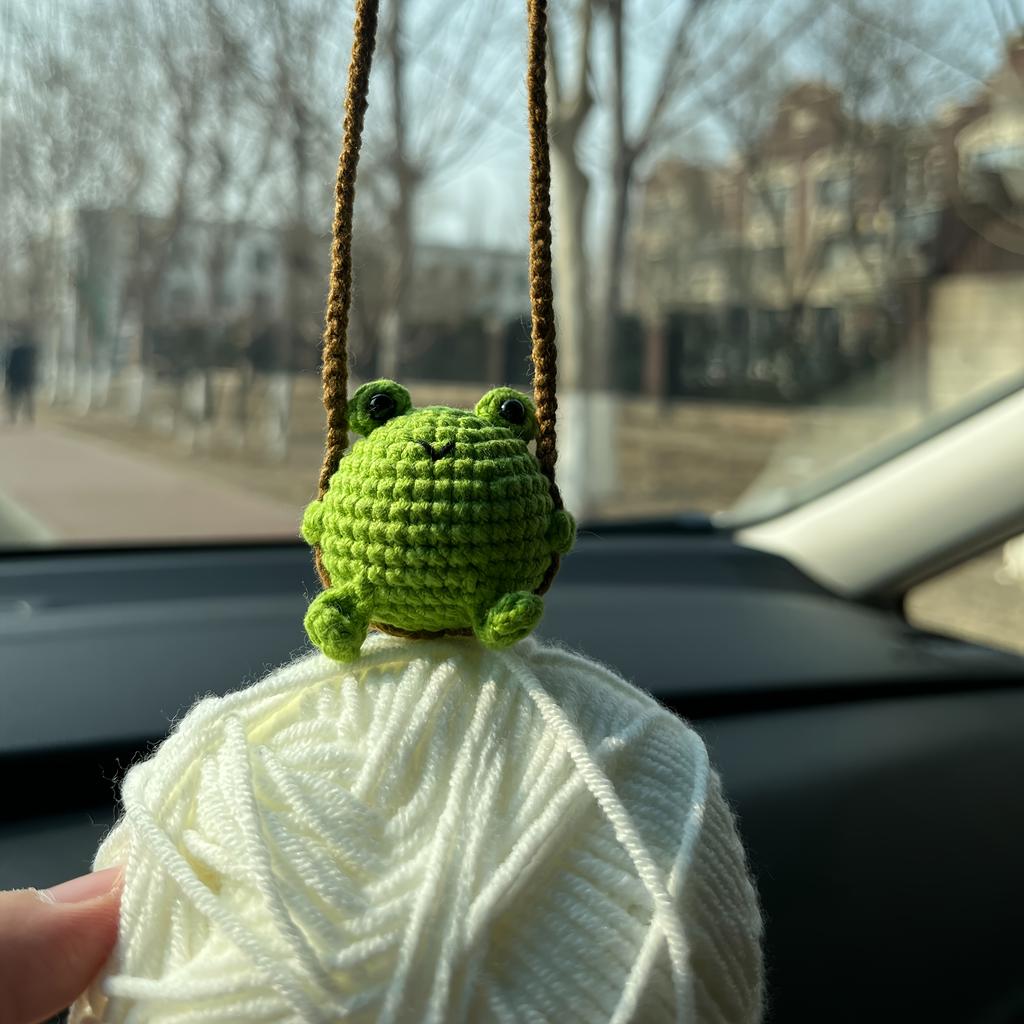 Handmade Crochet Frog Car Air Freshener with Cedar ScentGreen Fabric Frog Hanging Ornament for Rearview Mirror or Closet,Perfect for Easter