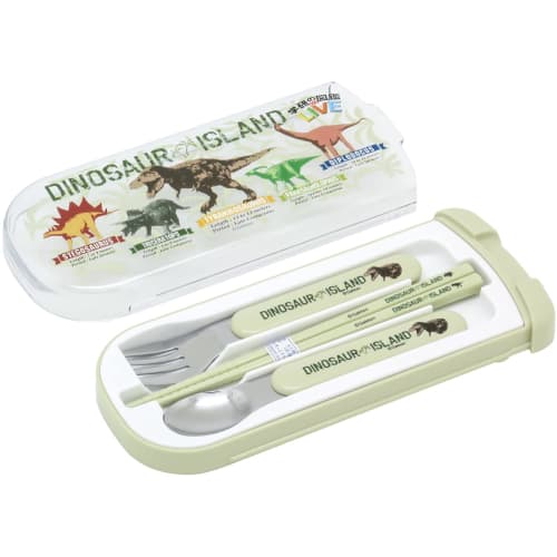 OSK Bento Box with Pull-Out Lid, Gakken Illustrated LIVE Chopsticks, Spoon, and Fork, Made in Japan, Dishwasher Safe, CT-20, Green