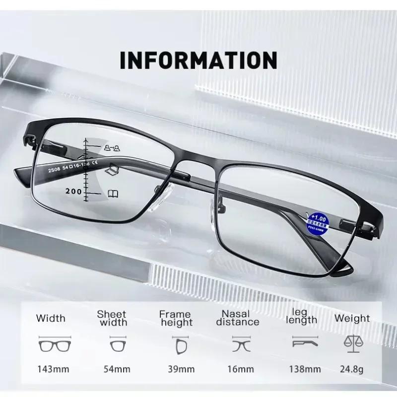 Men's Classic Business Multifocal Photochromic Glasses Ultralight Anti-blue Light Reading Glasses for Presbyopia