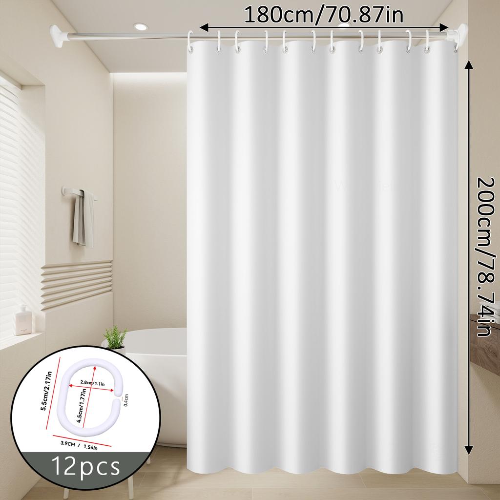 1Pc Minimalist Pure White Shower Curtains, Basic Soild-Color Waterproof Bathroom Accessories