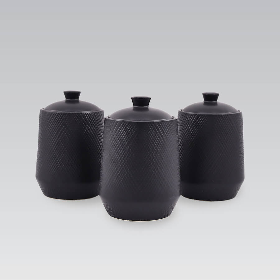 Zestaw 3 pojemników ceramicznych na kawę herbatę i cukier MAESTRO BLACK MR-20001-03CS