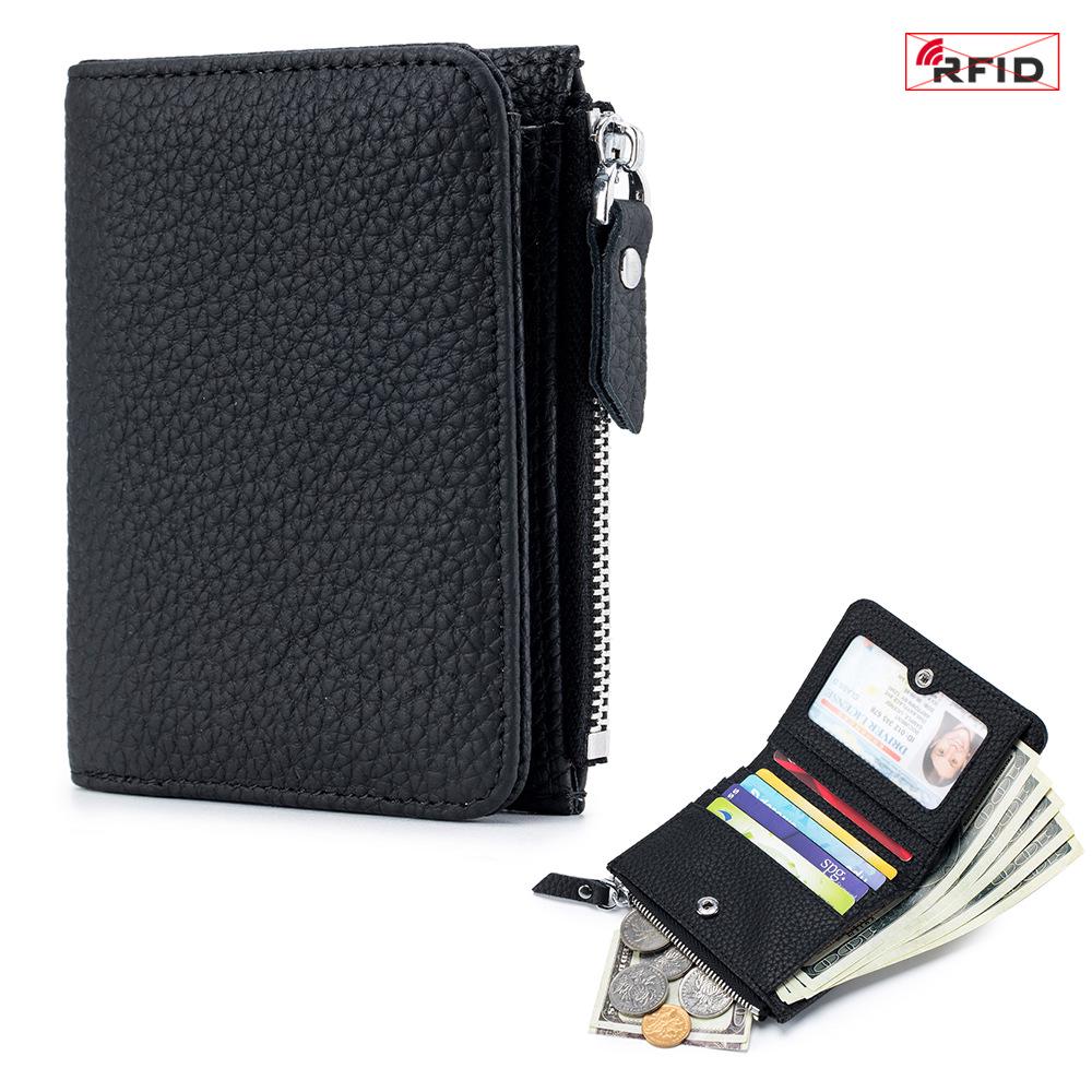 Damen Ultra-dünnes RFID Leder Portemonnaie mit Reißverschluss Münzfach und Kartenhalter