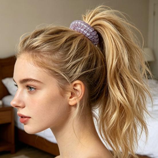1 Pair Women Hair Ties Pearlescent Color High Elasticity Phone Cord Shape Hair Ropes Flexible Ponytail Holder Hair Accessories