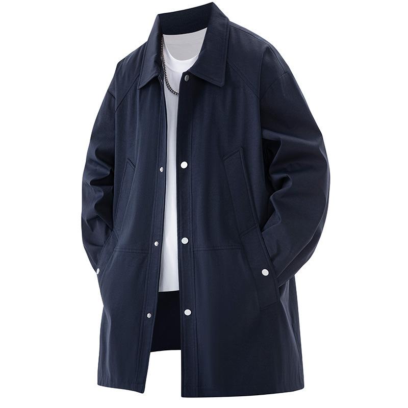 Men's Spring and Autumn Trench Coats Single Button Windbreaker Plus Size Soft and Comfortable Long Cardigan Underwear