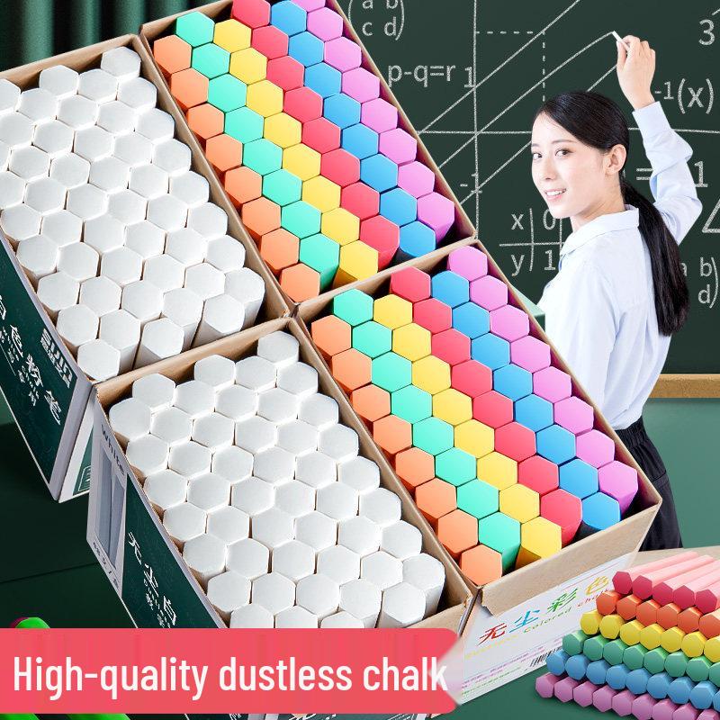 Hexagonal Dustless Chalk Set, 32 Multi-Color, 12 Highlight Colors, Perfect for Blackboards & Children's Art.