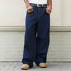 Dark blue wide-leg denim jeans