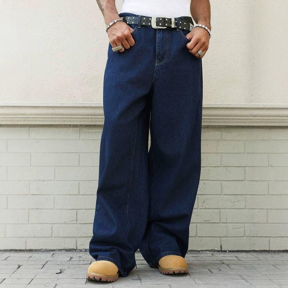Dark blue wide-leg denim jeans
