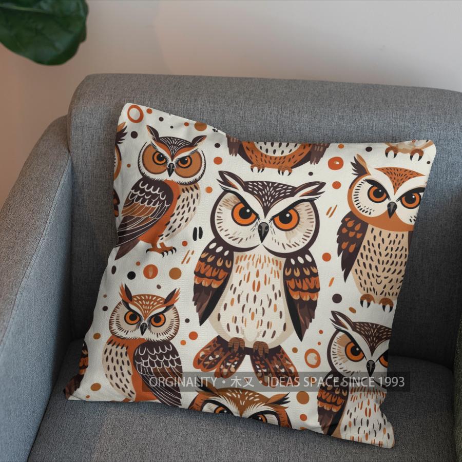 

2D Colorful Owls and Fish Pattern Pillow Covers Pattern Cushion Cover Suitable for Sofa Bedroom Car Pillow Cover 40x40cm