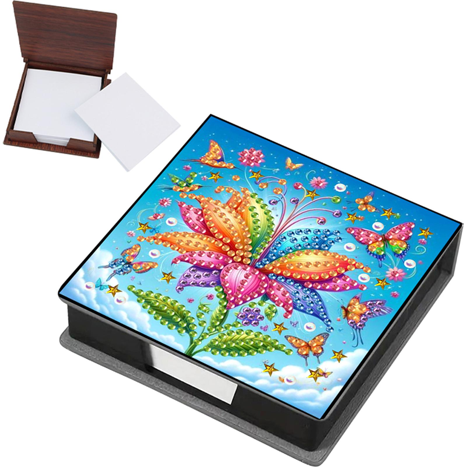 

PU Girl Gem Painting Memo Pad Holder Mosaic Kit Rhinestones Post It Dispenser Diamond Art Note Box with 160 Sheets of Paper
