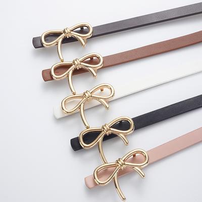 1Pc Women's Solid Color Metal Buckle Skinny Ladies Dress Thin Waistband Waist Belt PU