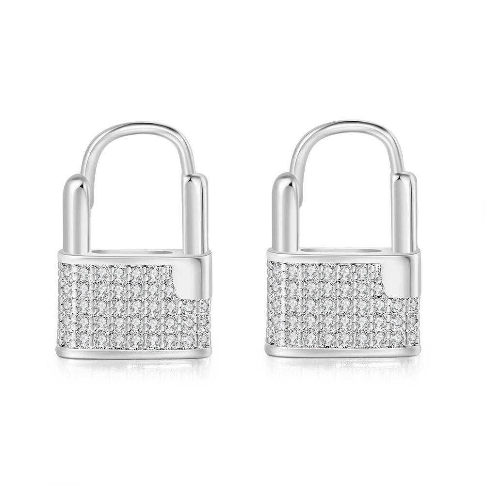 Lock Hoop Earrings for Women Fashion Personality Iced Out Cubic Zirconia Gold Color Female Ear Jewelry Dropship Suppliers OHE031