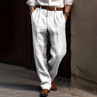 Men Loose Fitting Long Pants Pockets Design Breathable Fabric Solid Color Elastic Waistband Men Casual Trousers