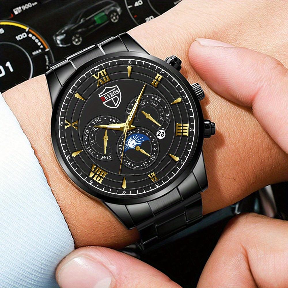 

DEYROS модные мужские часы роскошные мужские деловые повседневные часы из нержавеющей стали кварцевые наручные часы с датой мужские подарки чёрный