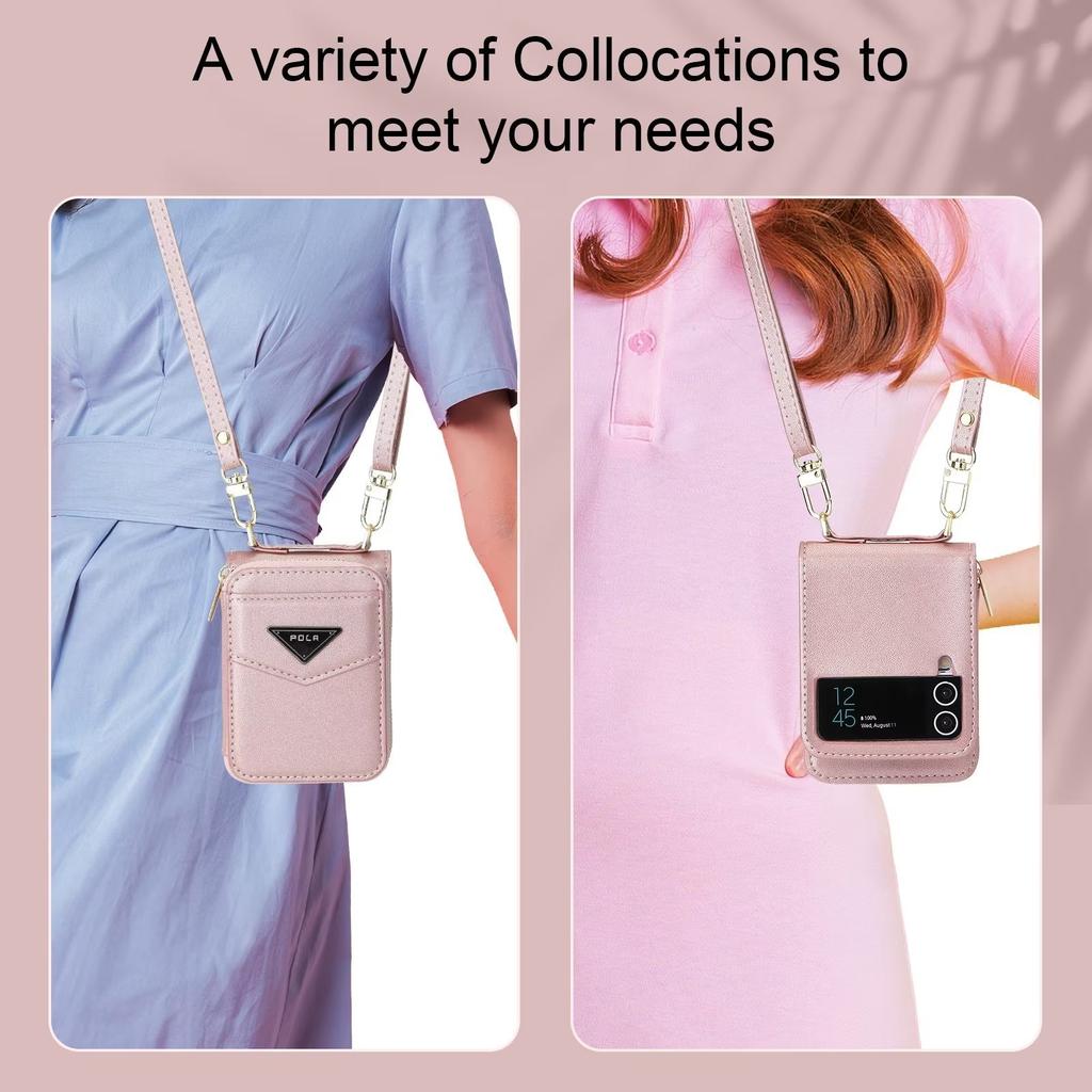 Suitable for Samsung Z Flip7 Mobile Phone Leather Case Z Flip5 Folding Mobile Phone Multifunctional Fashion Zipper Bag Oblique Span