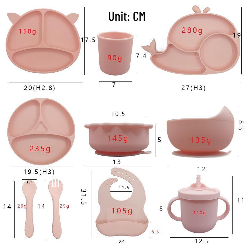 Silicone Baby Tableware Set: Non-slip Bowl, Bib, Plate, Fork & Spoon - Food Grade Material