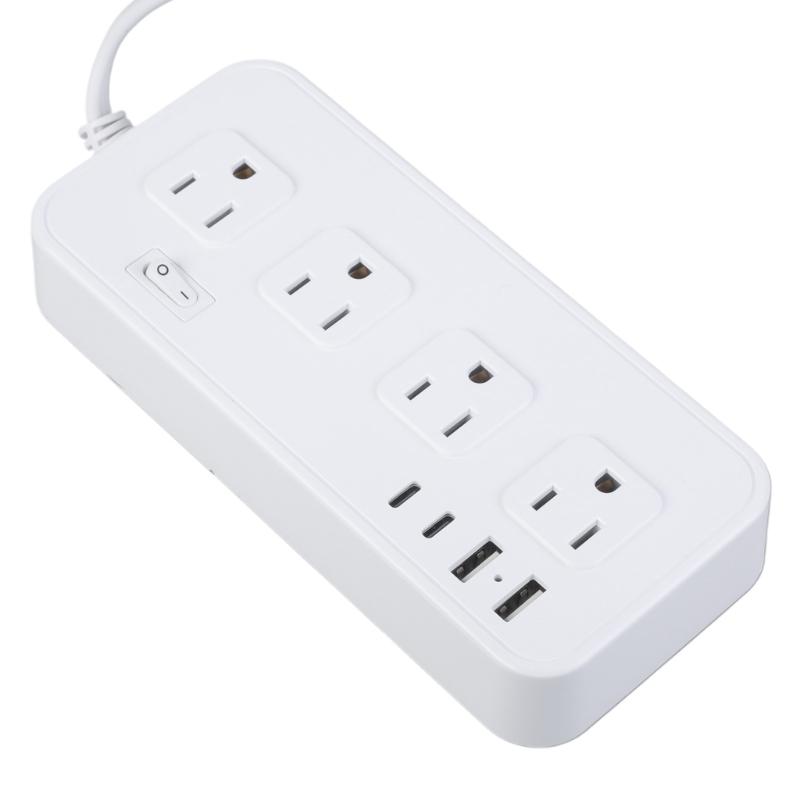 Stromleisten mit US-Stecker, 8 Steckdosen, 4 USB-Anschlüsse(2 USB-C), Geflochtenes Verlängerungskabel, Überspannungsschutz-Adapter für Zuhause