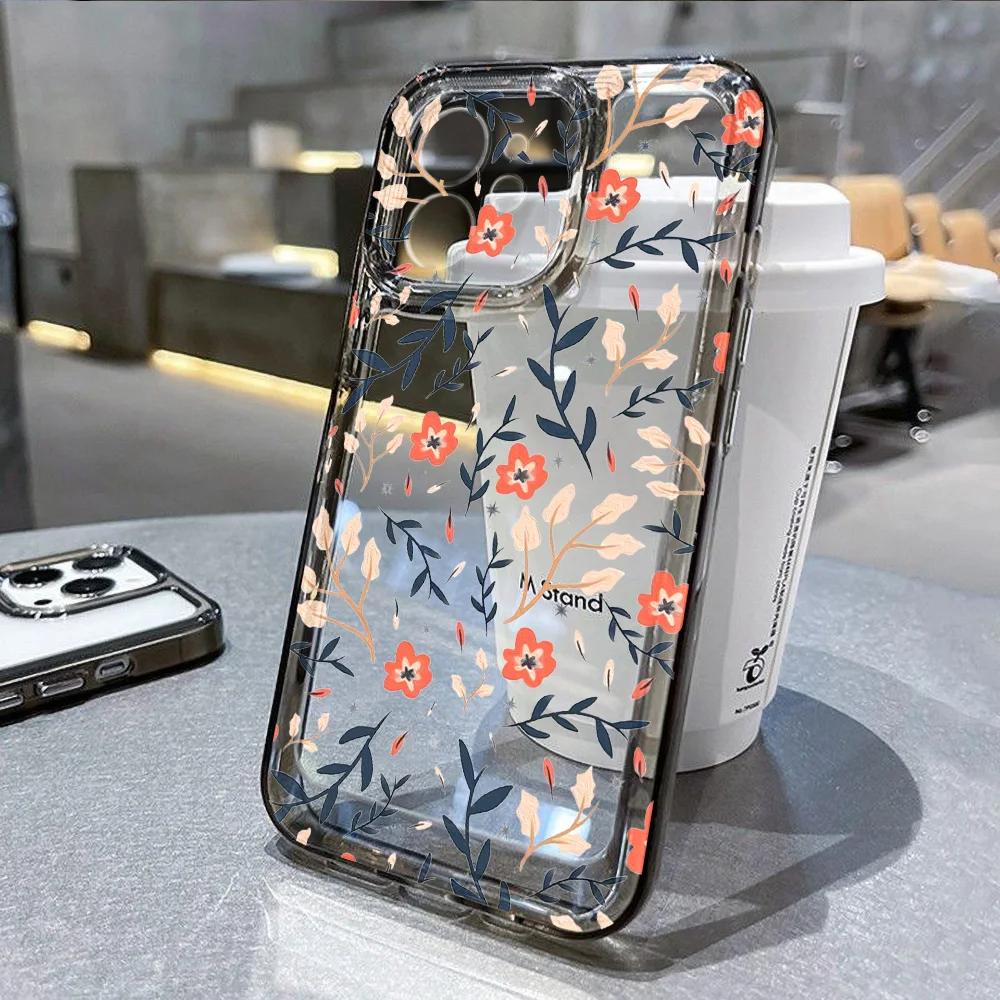 Fashion Flower Phone Case for iPhone 16 15 11 12 14 13 Pro Max Mini SE2 7 8 Plus Shockproof Transparent Silicone Shell Fundas