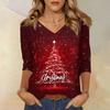 Women's T Shirt CHristmas Print 3/4 Sleeve Daily Weekend Fashion Basic V- Neck Regular Top
