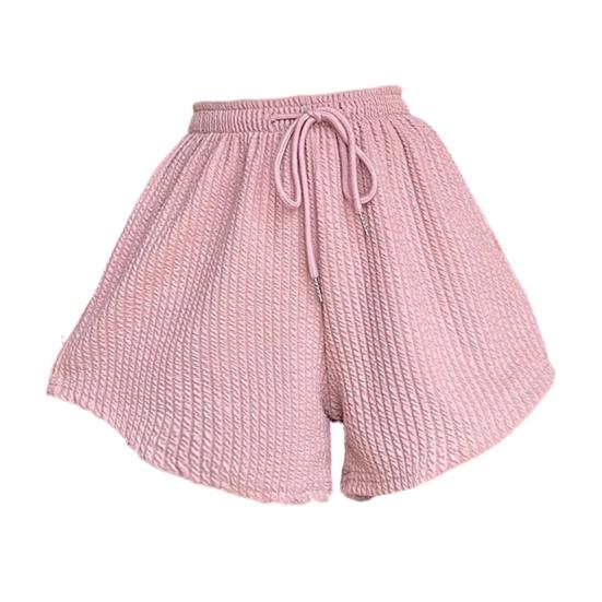 Summer Women Shorts Drawstring High Elastic Waist Loose Hem Plus Size Pocketed Pure Color A-line Thin Casual Sport Homewear Short Pants