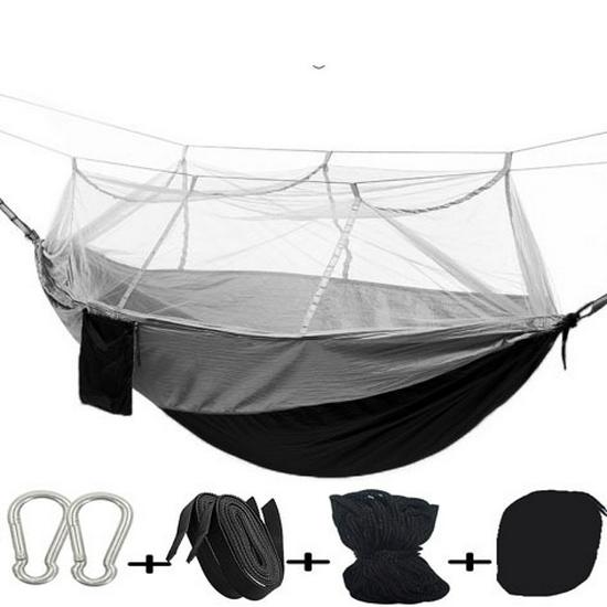 

Outdoor Anti-Rollover Nylon Hammock with Mosquito Net - Single/Double Lightweight Parachute Cloth