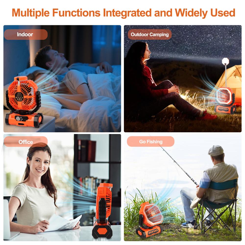 Portable USB Charging Camping Fan with LED Light & Hanging Hook Three Brightness Levels for Tent Travel Power Outage Hurricane