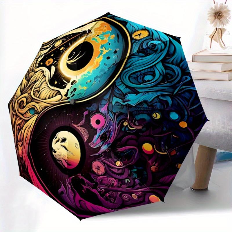 1pc YinYang Celestial Automatic Open/Close Umbrella with Windproof, Functional Design, 8-Rib Sturdy Canopy