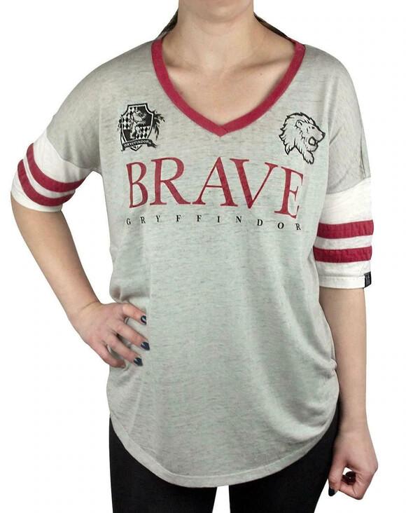 Harry Potter Womens Gryffindor Brave V-Neck T-Shirt L,