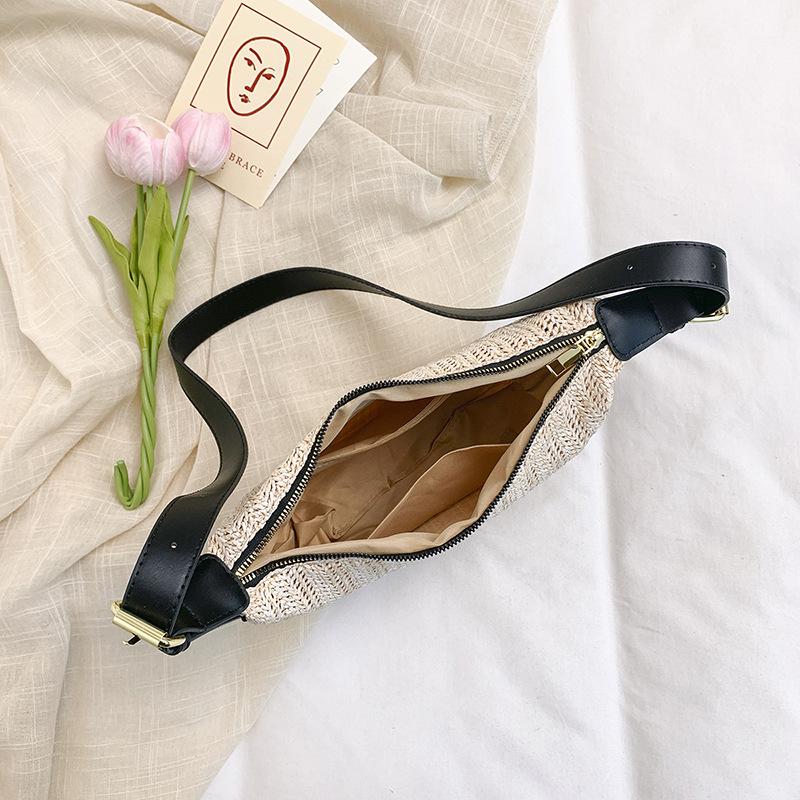 High-End Straw Woven Crescent Shoulder Bag: Fashionable, Pastoral Style, Hollowed-Out Versatile Handbag/Crossbody Bag for Casual Travel