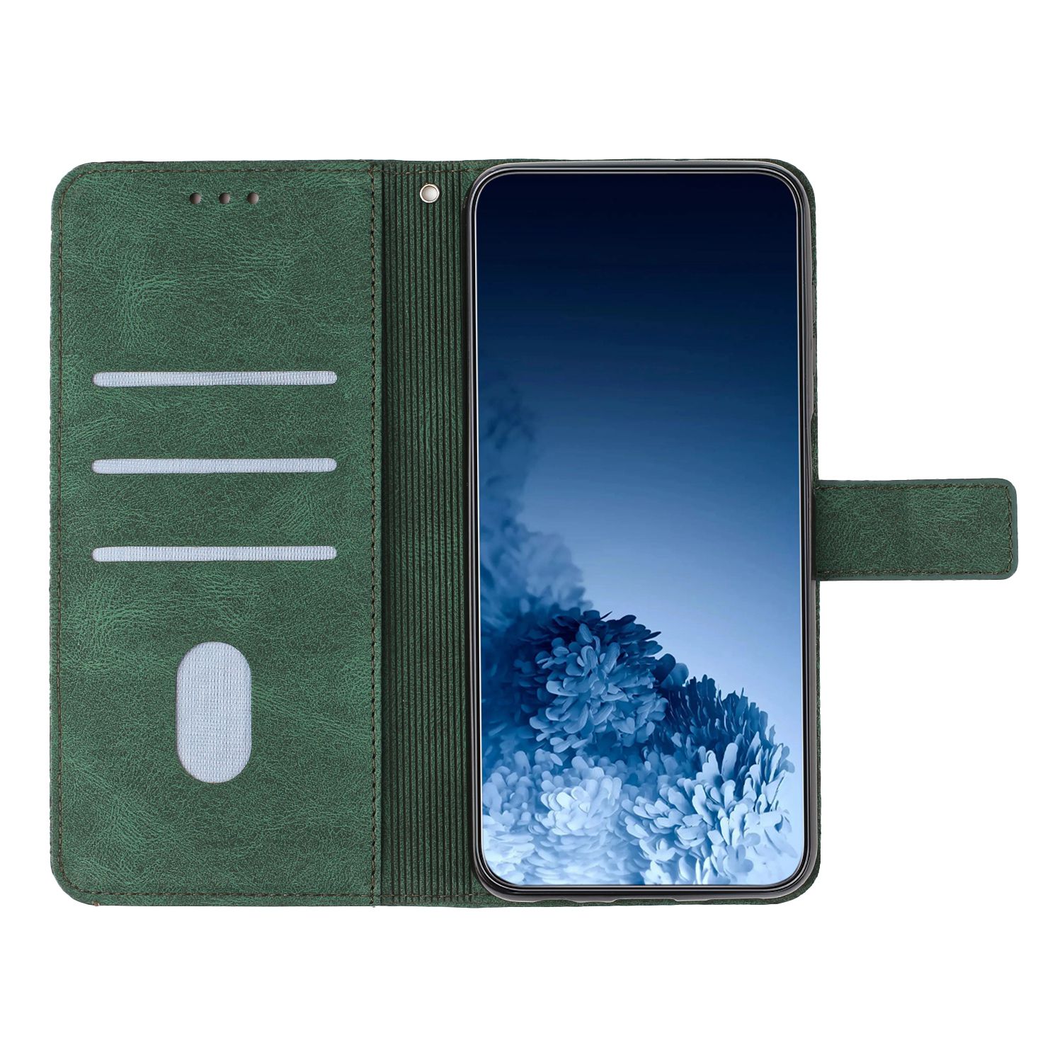 

For iPhone 14 Pro Max 6.7 inch Imprinted Mandala Flower PU Leather Phone Case Wallet Stand Magnetic Protective Cover with Wrist Strap Green