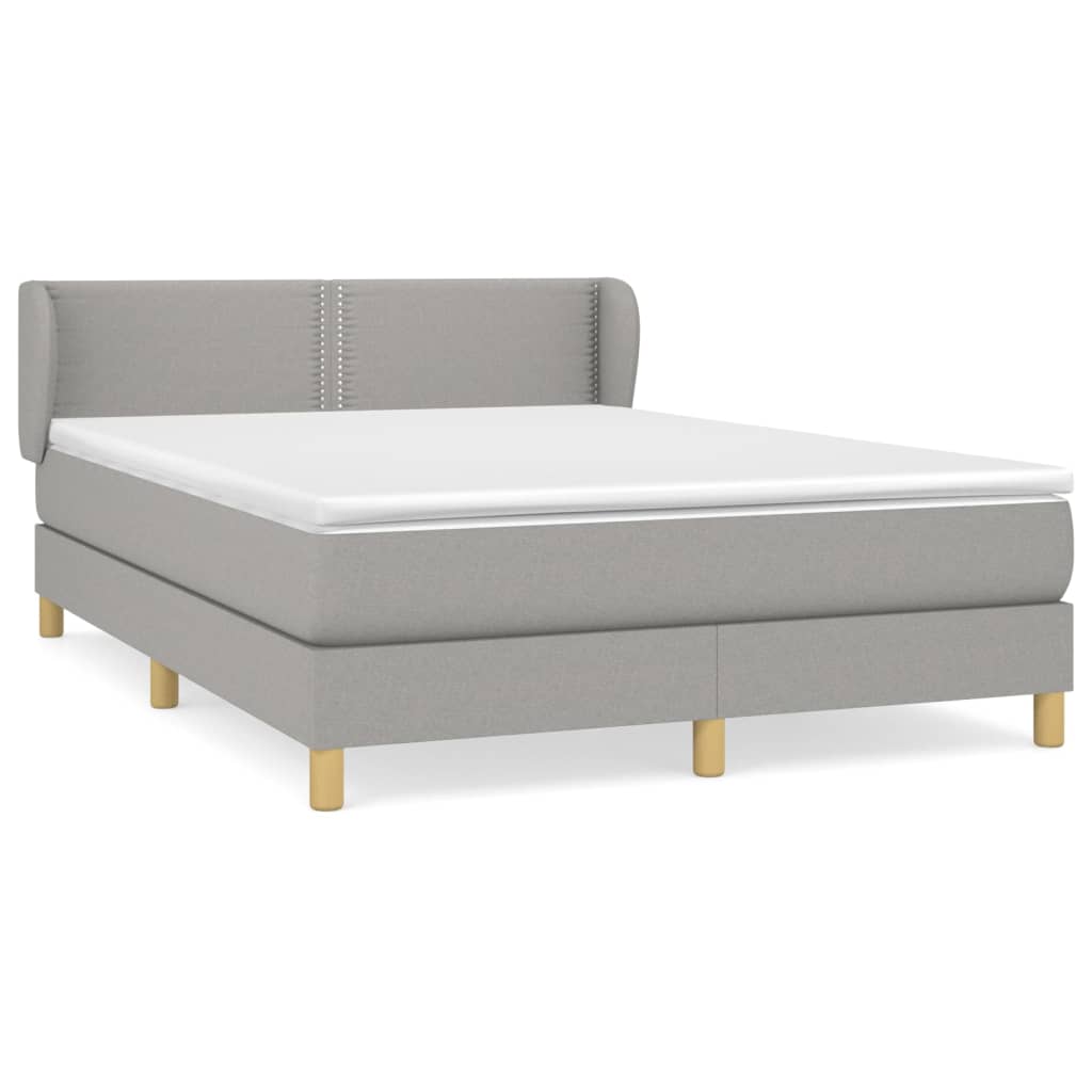 Box Spring Bed with Mattress Light Grey 140 x 190 cm Fabric