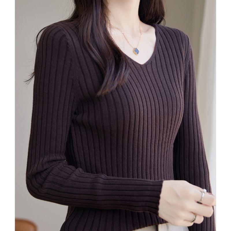 Autumn New Long Sleeve Casual Knitted Base Sweater Women Winter Solid Elegant V-neck Pullover Women Sweaters Slim Fit Fashion Office Lady Jumper 25033