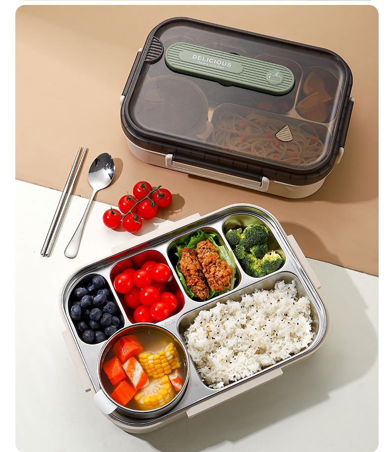 Extra Large 316 Stainless Steel Office Lunch Box with Six Compartments for Adults - Large Capacity Meal Tray