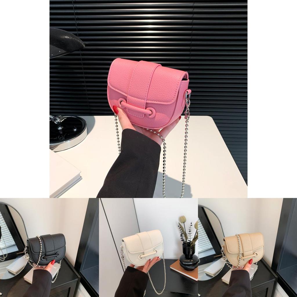 Stylish Mini Saddle Bag 2024 Spring Summer Chain Shoulder Crossbody Pu Bag Chic Design