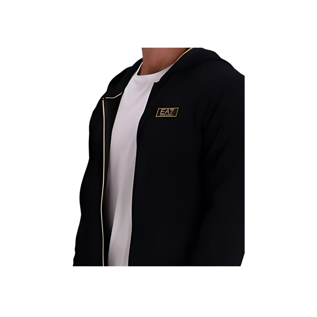 Emporio Armani EA7 FW24 Logo Appliqué Hooded Long Sleeve Sweatshirt Men Sweatshirt Black 7M0000-37AF1-0344