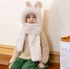 Winter Rabbit Ear Hat, Scarf Set, Cute Women'S Korean Style Thickened Fleece Warm Neck Scarf Three-Piece Set